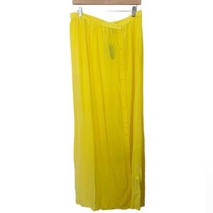 NWT Tibi Lemon Yellow Button Front Silk Maxi Skirt with Slit & Pockets S…